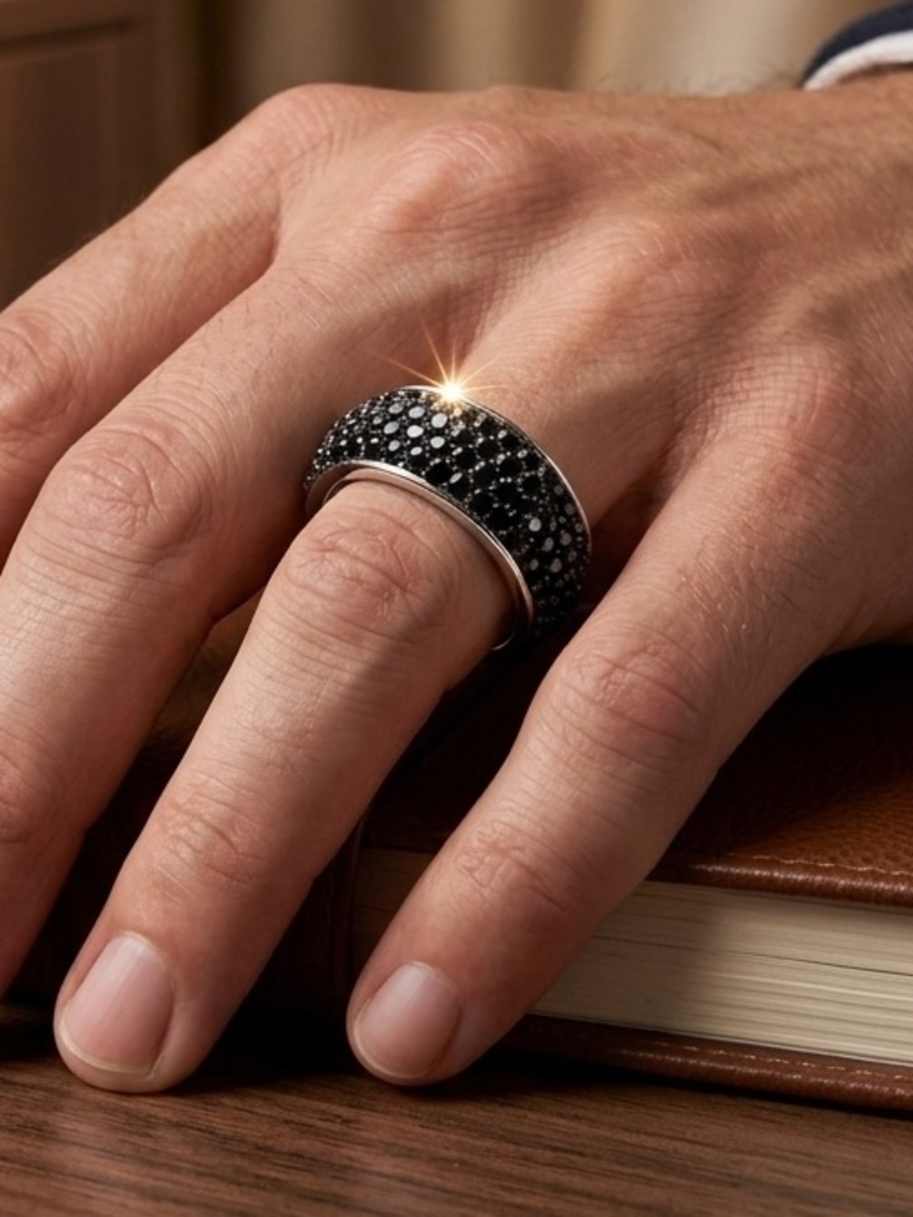 New Swarovski Black Crystal Pavé Dome Ring - Size 9
